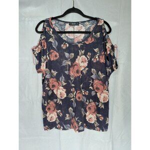 Naif Cold Shoulder Blouse‎ Cinch Tie Large Romantic Whimsigoth Dark Floral